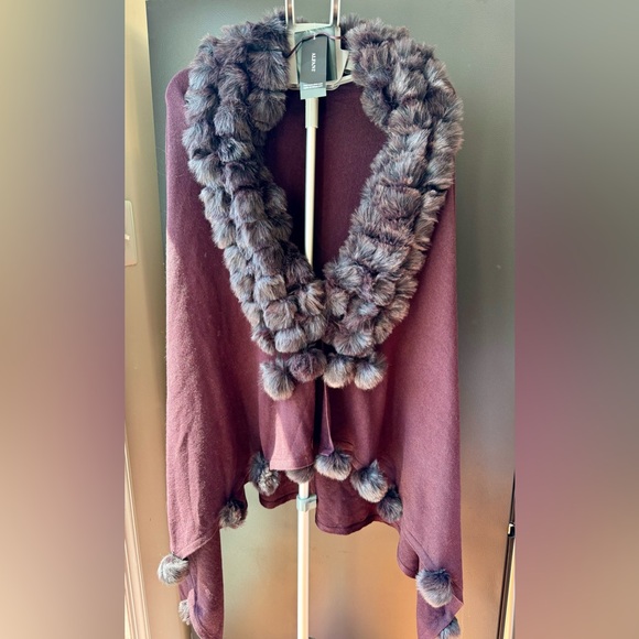 NWT | Alfani | Size L/XL | Plum Fur Poncho Sweater - Picture 1 of 5